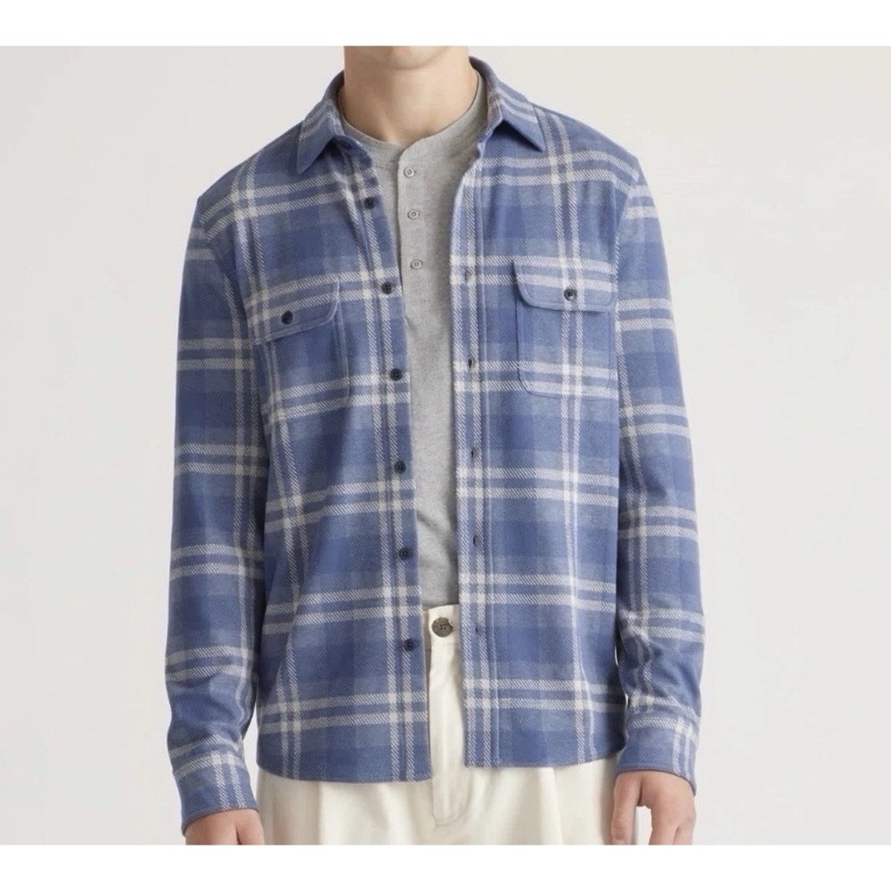 Quince Mens Comfort Stretch Long Sleeve Button Up Flannel Shirt Fleece Plaid M